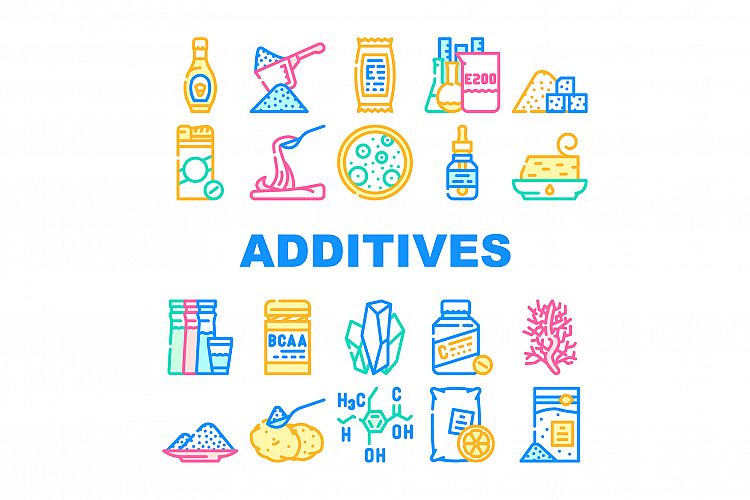 Food Additives Formula Collection Icons Set Vector