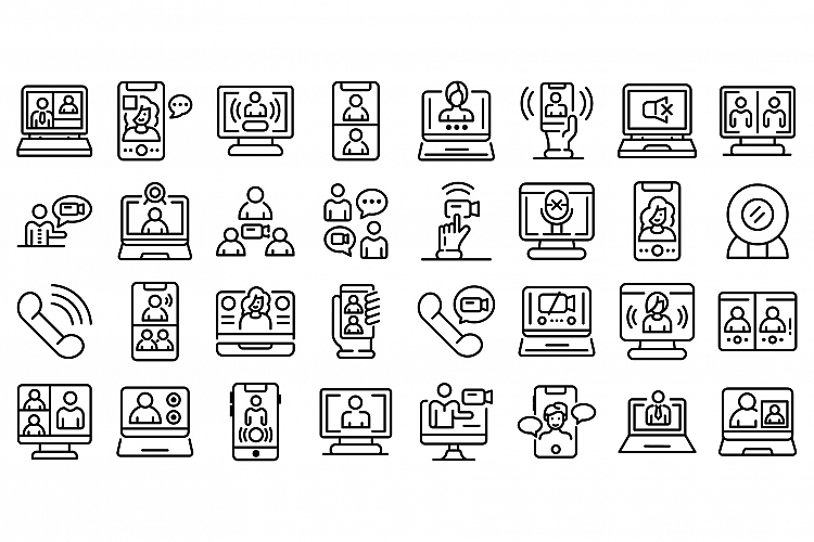 Video call icons set, outline style example image 1