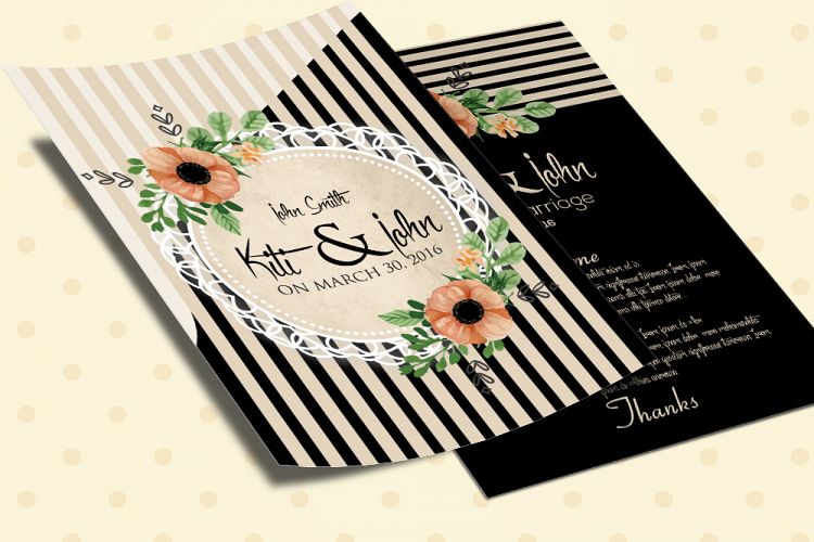 Double Sided Floral Wedding Invitation Card