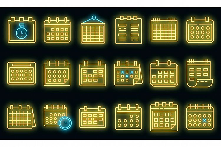 Calendar icons set vector neon