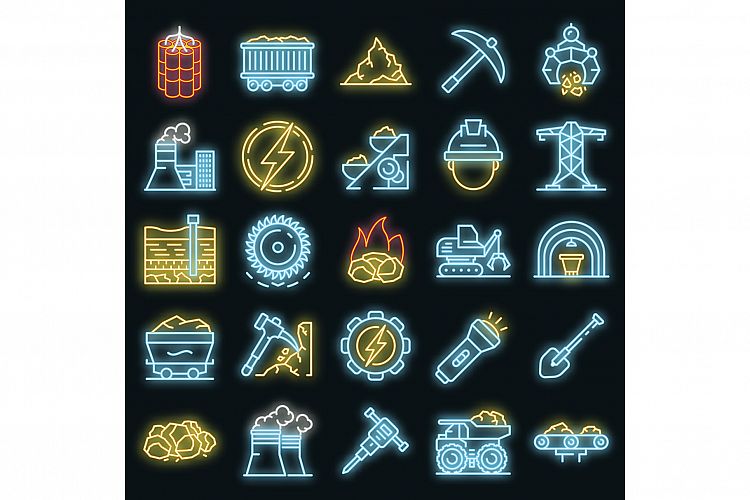 Coal industry icons set vector neon example image 1