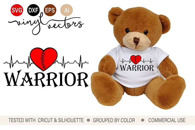 Heart Warrior EKG Mended Heart SVG DXF Cut File