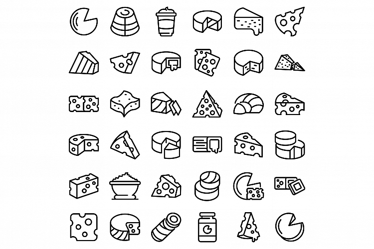 Cheese icons set, outline style example image 1