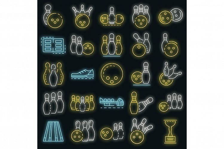 Bowling icon set vector neon example image 1