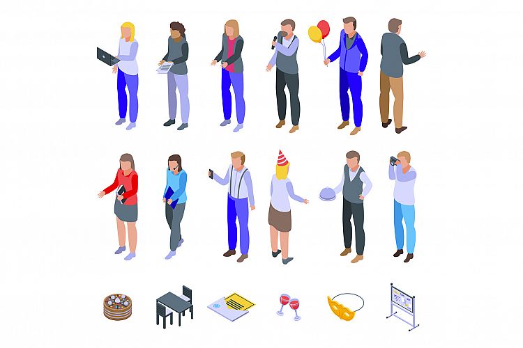 Event management icons set, isometric style example image 1