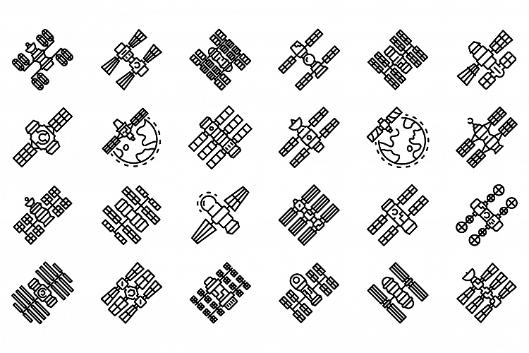 Space station icons set, outline style example image 1