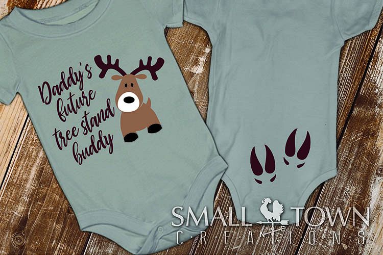 Daddys tree stand buddy, baby hunter outfit, baby deer, SVG