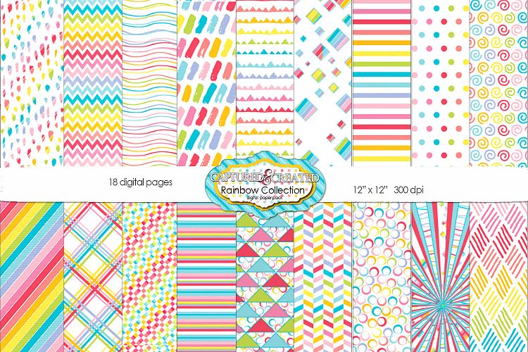 18 Rainbow Collection Patterned Papers - JPG & PDF