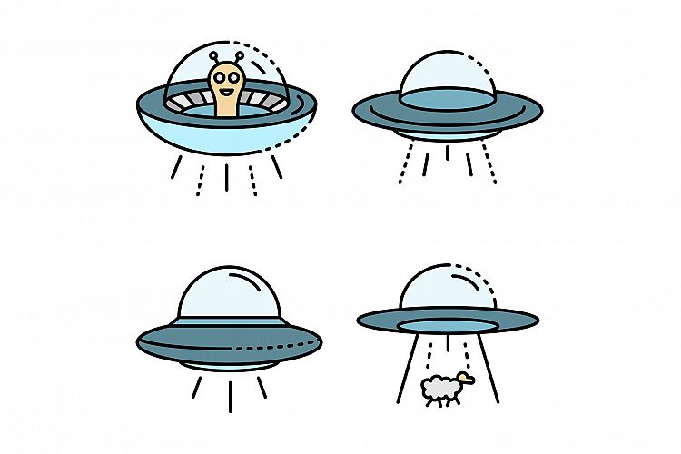 UFO icons set line color vector example image 1