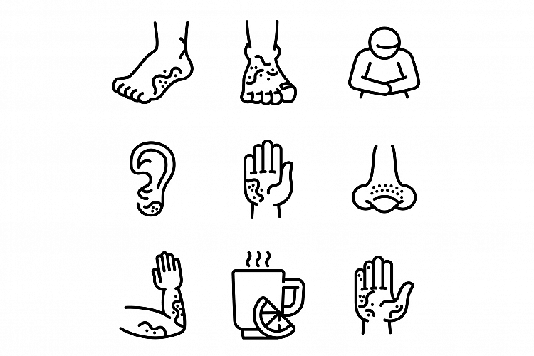 Frostbite icons set, outline style example image 1