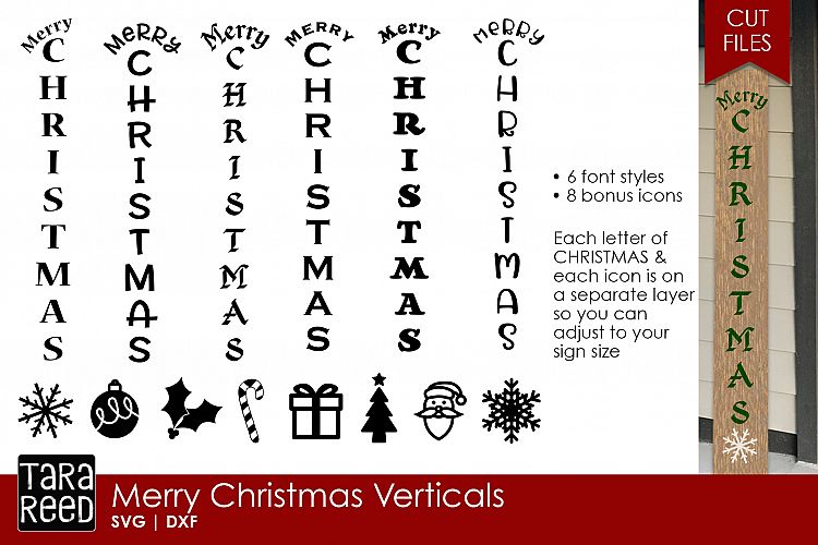 Merry Christmas Vertical Sign - Christmas SVG &amp; DXF Files (107911