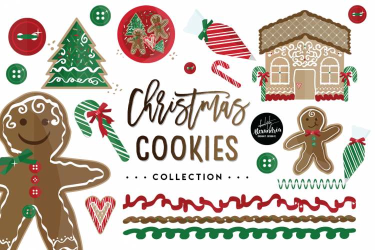 Christmas Cookies Clipart Graphics & Digital Paper Patterns Bundle