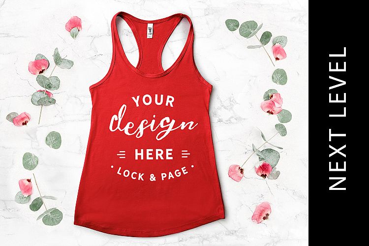 Red Next Level 1533 Tank Top Mockup Flowers White Marble