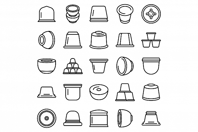 Capsule coffee icons set, outline style example image 1