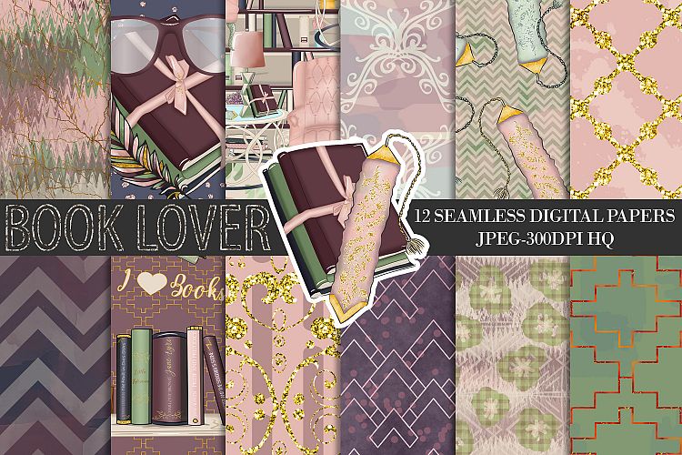 Book Lover Digital Papers, Back To School Seamless Pattern