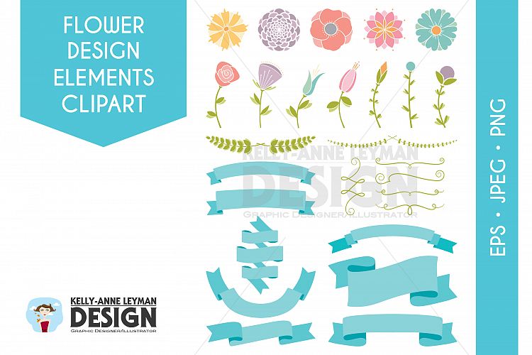 Flower Design Elements, DIY Invitations Clipart, Ribbons