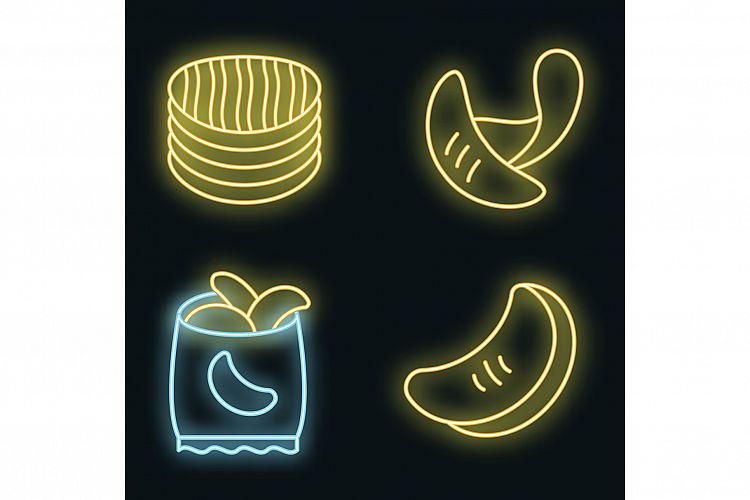 Chips potato icons set vector neon example image 1