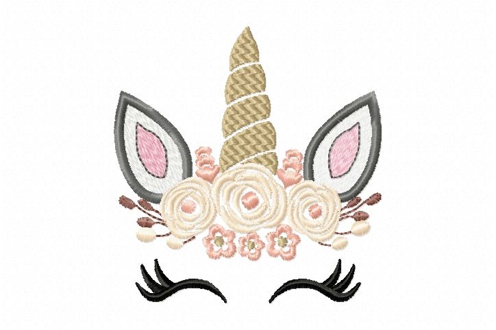 Pretty Unicorn Eyes Head Floral Design - Unicorn EMBROIDERY DESIGN FILE - Unicorn Shabby Chic Face Instant download - 4 sizes