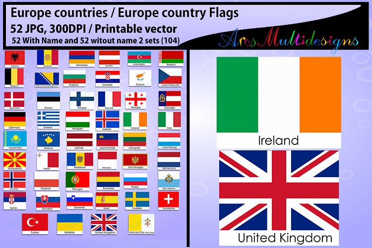 Europe countries / Europe country Flags / country flag / 300DPI / Vector flags / flag clipart and silhouette / printable flag/ digital flag