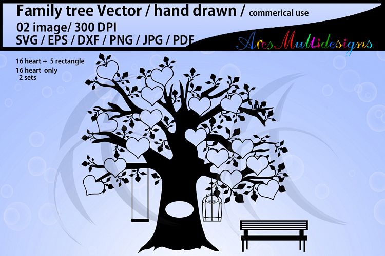 family tree clipart SVG, EPS, Dxf, Png, Pdf, Jpg / family tree silhouette / hand drawn family tree svg / vector / Commerical & personal use