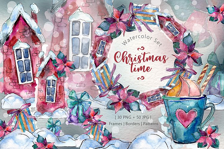 Christmas time PNG watercolor set