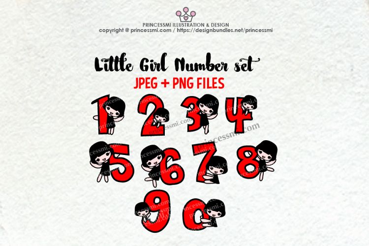 little girl Number set , 1 to zero number clipart set