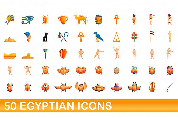 50 egyptian icons set, cartoon style example image 1
