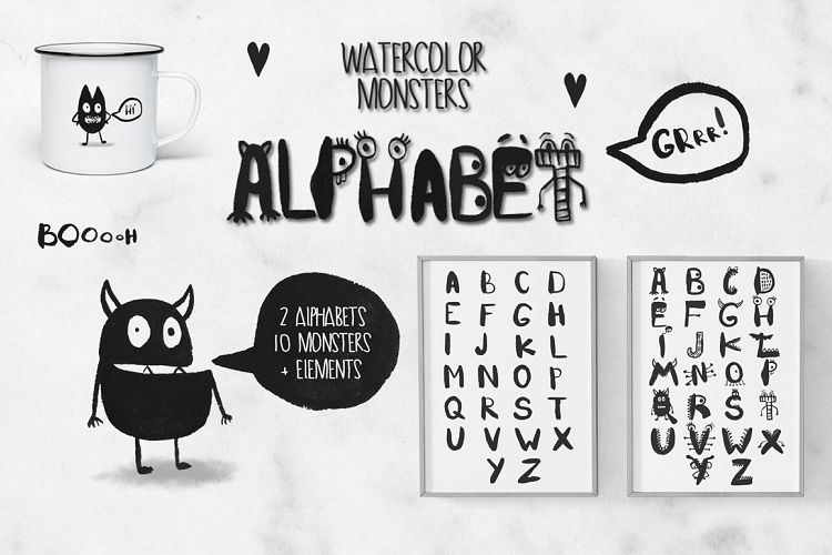 Watercolor monsters Alphabet