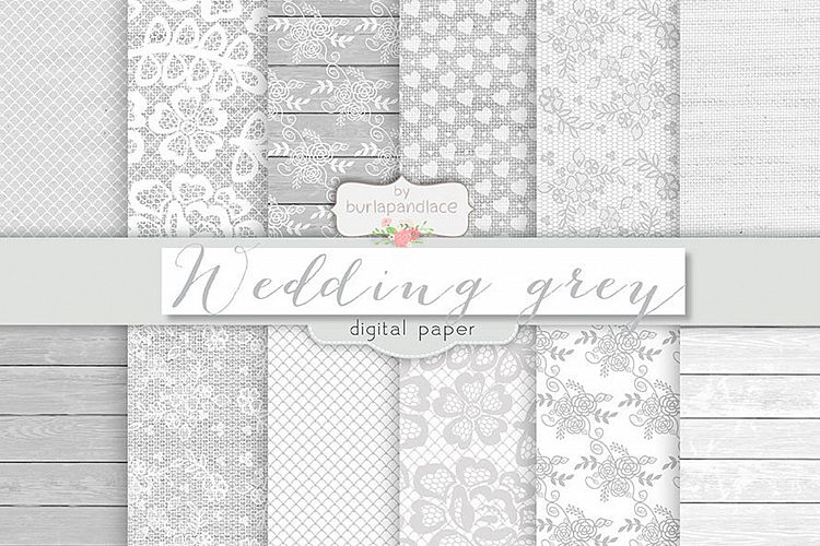 Grey wedding digital paper pack example image 1