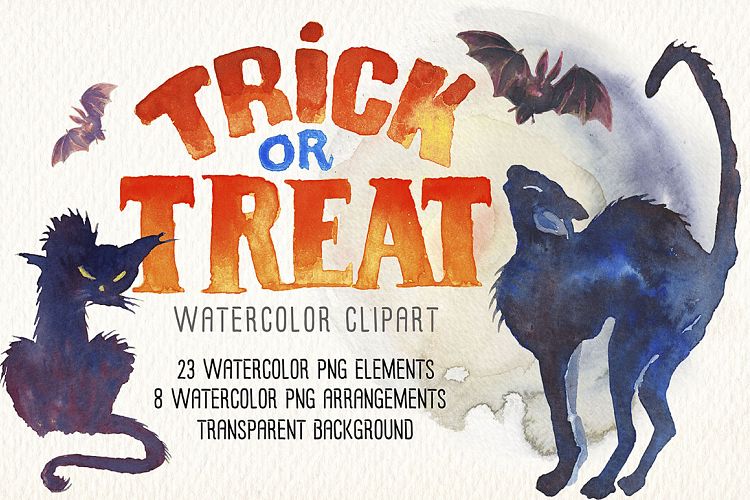Happy Halloween watercolor clip art. Predesigned images.