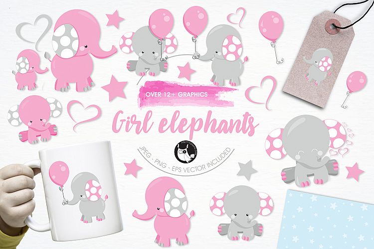 Girl Elephants graphics and illustrations