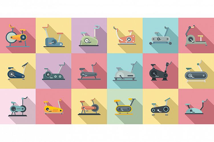 Exercise bike icons set, flat style example image 1