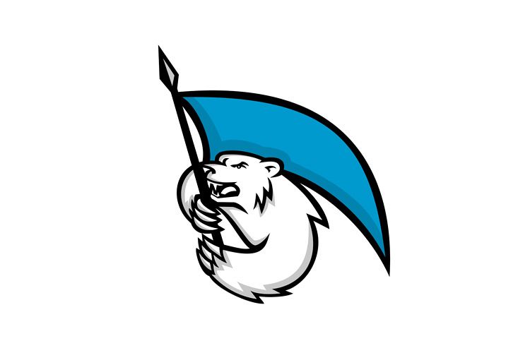 Angry Polar Bear Brandishing Flag Mascot