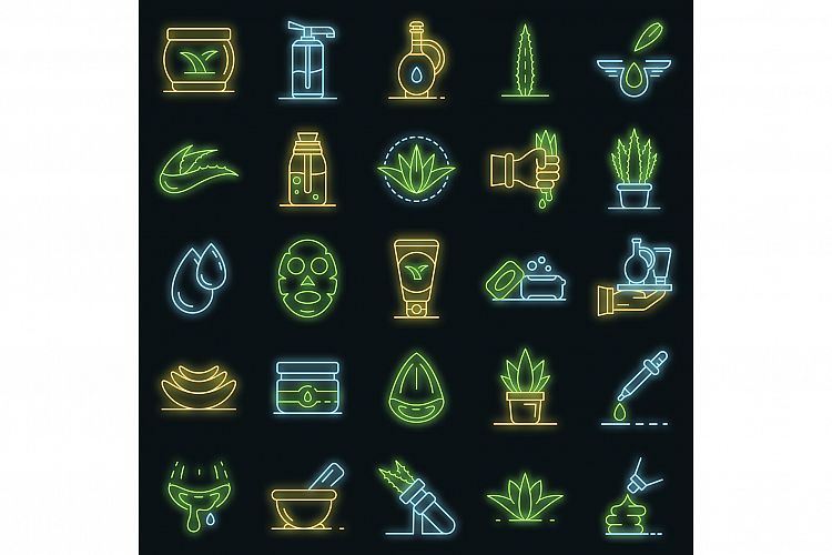 Aloe vera icon set vector neon