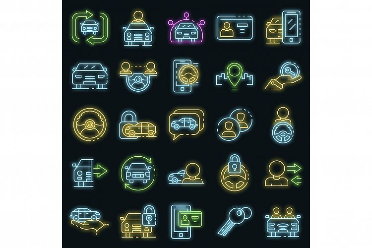 Car sharing icons set vector neon example image 1