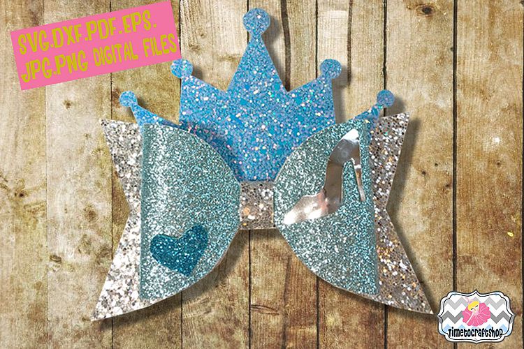 Princess Crown Cinderella Glass Slippers Inspired Hair Bow