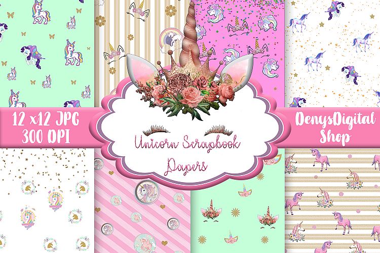 Unicorn Digital Papers, Unicorn, Unicorn Scrapbook Papers