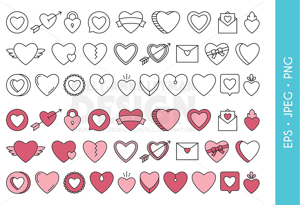 Digital Hearts Clipart, Heart Icons example image 1