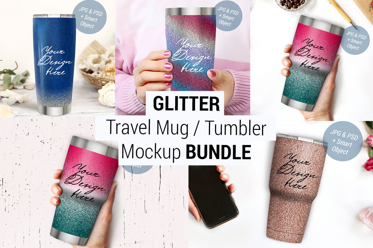 Glitter Tumbler Mockup BUNDLE, Glitter Travel mug mockup 987 example image 1