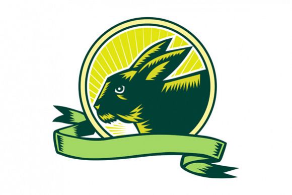 Bunny Head Circle Ribbon Woodcut example image 1