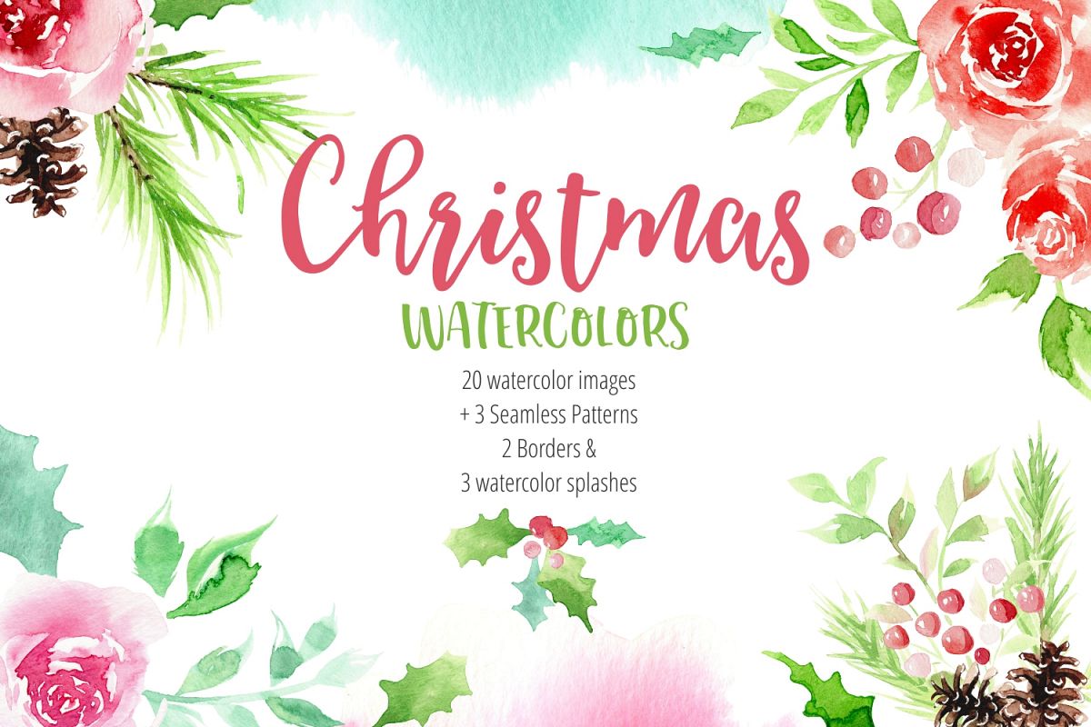 Christmas Watercolor Clipart example image 1
