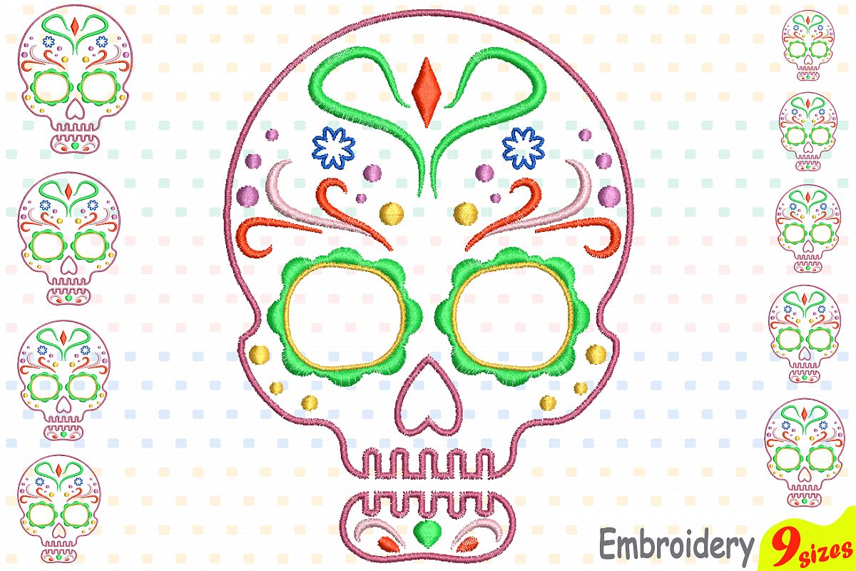 Cinco De Mayo Embroidery Design Instant Download Commercial Use digital file 4x4 5x7 hoop Machine icon outline Fiesta Mexico skull 198b example image 1