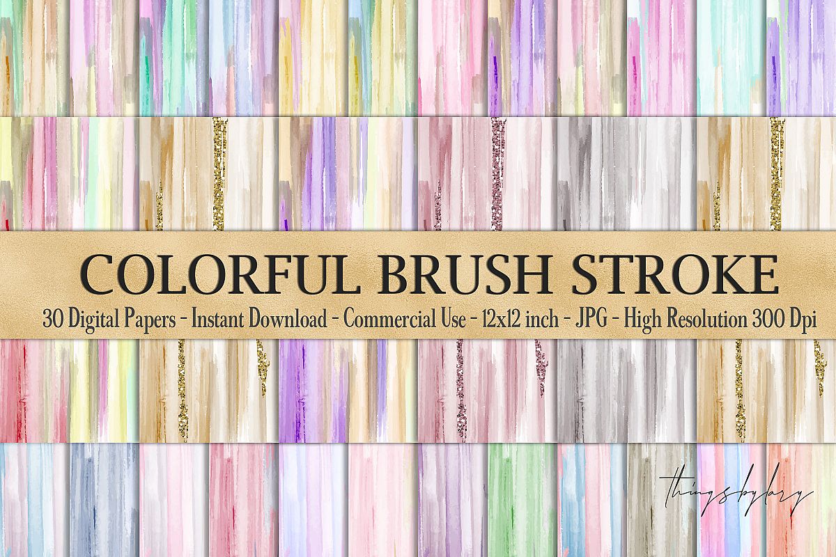 30 Watercolor Artistic Colorful Brush Stroke Digital Papers example image 1