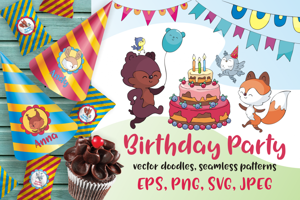 Birthday Party. Woodland animals in doodle style example image 1