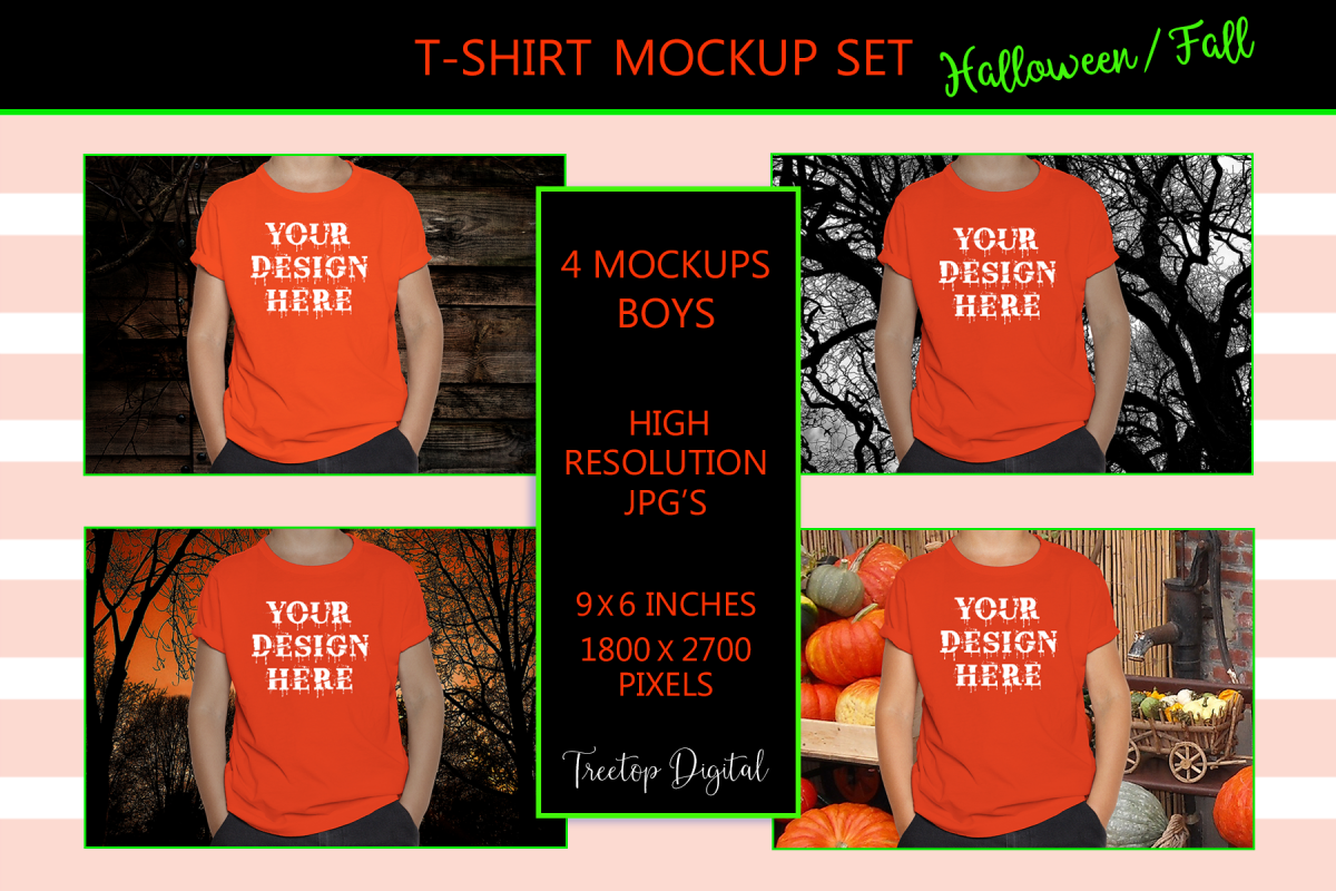 Halloween and Fall Boys t-shirt Mockup Bundle, Orange tShirt example image 1