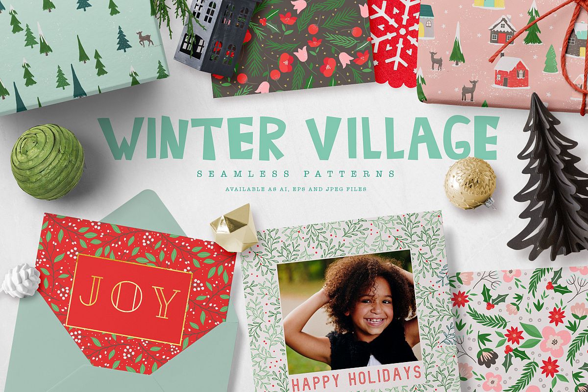 Winter Village Seamless Patterns example image 1