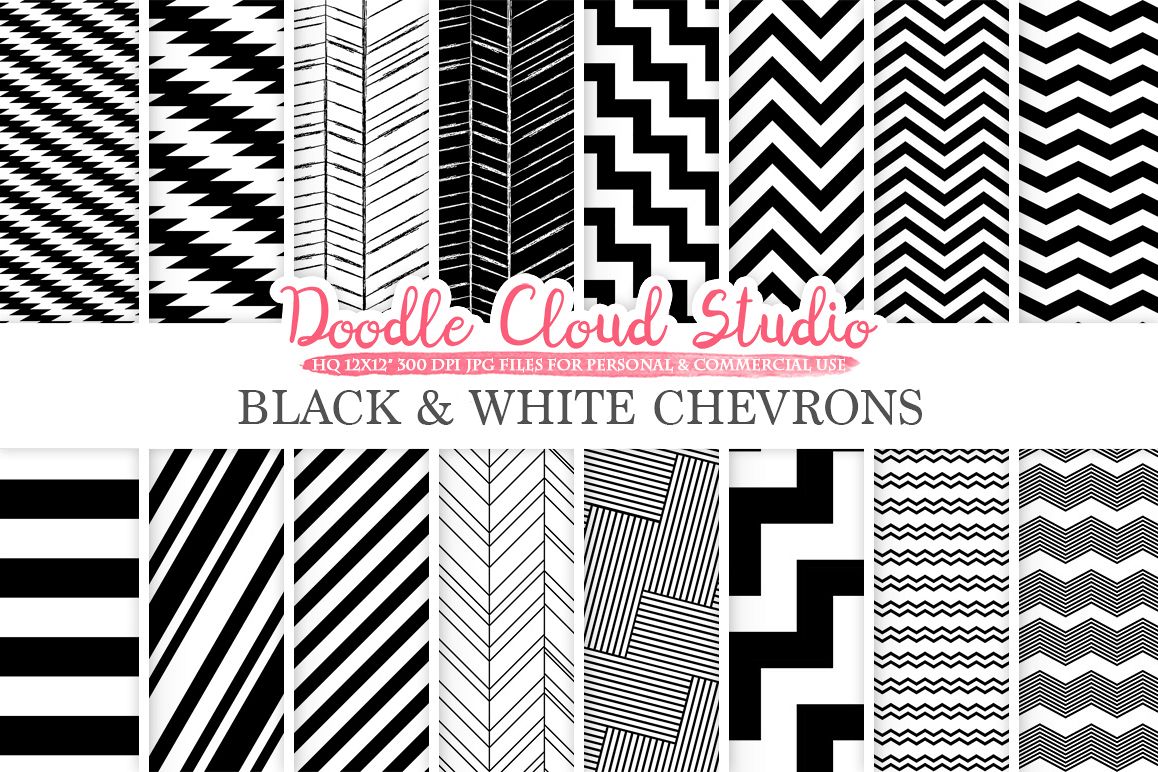  Black  and White  Chevron digital paper Chevron and Stripes 