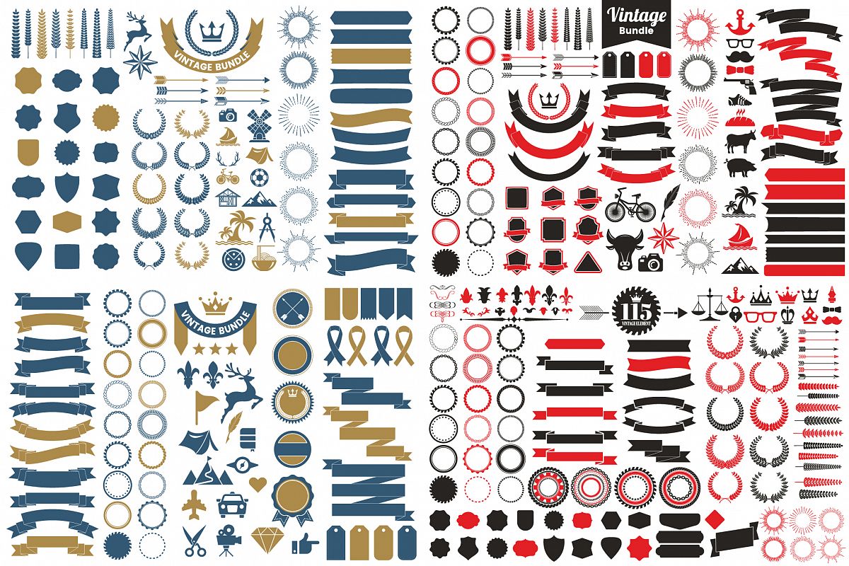 Vintage Badge & Objects Vector Set example image 1