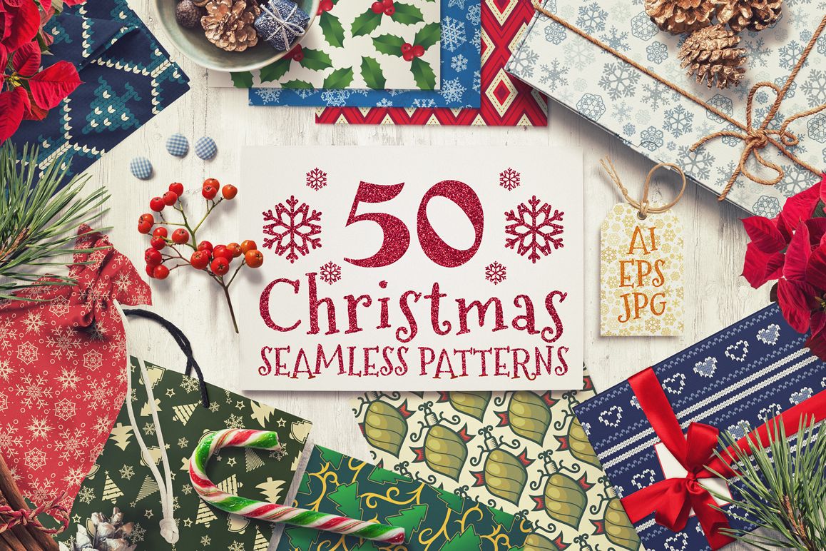 50 Christmas Seamless Patterns example image 1