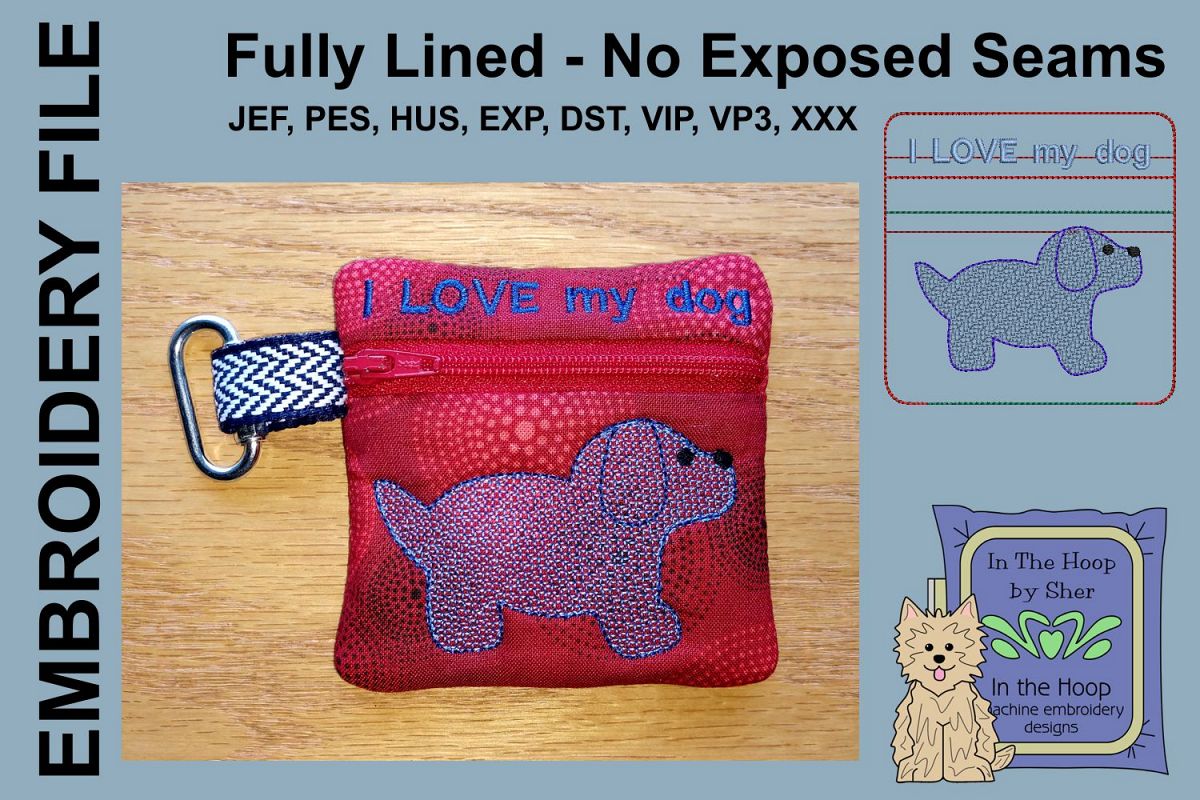 Puppy Mini Zipper Bag / Fully Lined, 4X4 HOOP example image 1